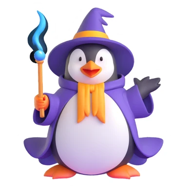 penguin wizard casting a spell sticker