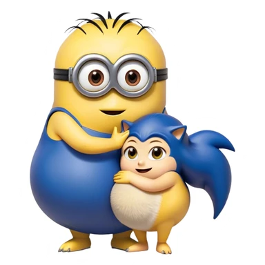 Pregnant minion from dreamworks lovingly leaning into Sonic the Hedgehog sticker