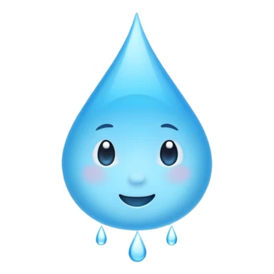 A single water droplet emoji, iPhone emoji style, glossy and smooth, cartoonish, vibrant sky blue color, high detail, simple and cute design, isolated on white background, centered composition


 sticker