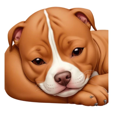 Meme-Worthy Cute Sleeping Red/Fawn Staffordshire Bull Terrier Portrait Emoji, Head resting peacefully with a contented smile, showcasing a delightfully compact build and a luxuriously soft red/fawn Fur with subtle white highlights, eyes shut in a serene nap, Simplified yet hilariously adorable features, highly detailed, glowing with a soft, drowsy light, high shine, relaxed and utterly lovable, stylized with an air of playful laziness, bright and heartwarming, soft glowing outline, capturing the essence of a comically sleepy guardian, so meme-worthy it feels like it could instantly become the next viral sensation of adorable slumber! sticker