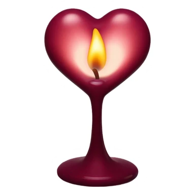 A heart-shaped candle in a burgundy glass holder casting a warm glow
 sticker