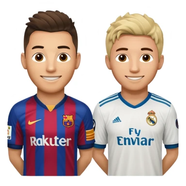 Prime noodle hair ronaldo and prime 2012 messi Smiling in one Photo and make it realistic Ronaldo wearing Number 7 With Madrid and Messi wearing number 10 with barca  sticker