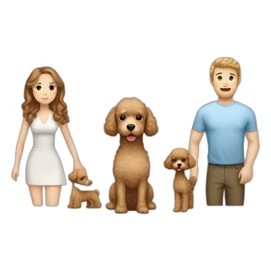 A family consisting of 1 white man with light brown hair, 1 white woman with dark brown hair and a toy poodle with brown hair, heads alone and no children sticker