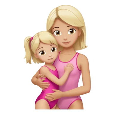 brunette trainer hugs a blonde child in a pink leotard ою в рожевому трико  sticker
