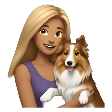yong woman with light-broun straight hair holds a sable sheltie sticker
