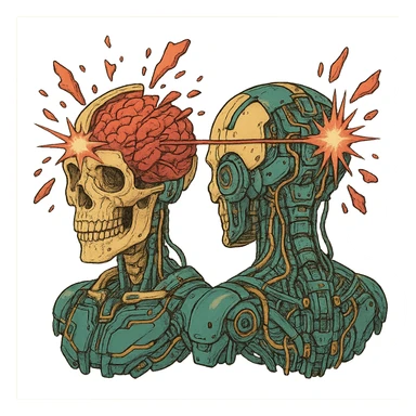 a skull exploding, anatomical diagram, front and back impact points, cyberpunk futuristic sticker