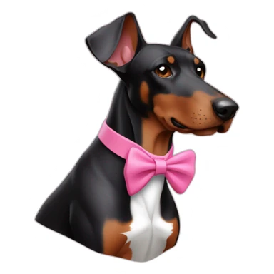 3 doberman one white with pink bow tie on the neck one black one brown sticker