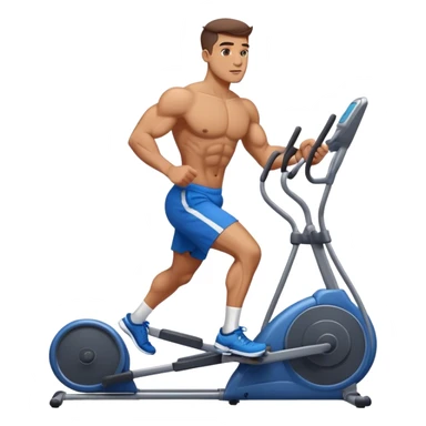 buff guy in blue shorts using elliptical sticker