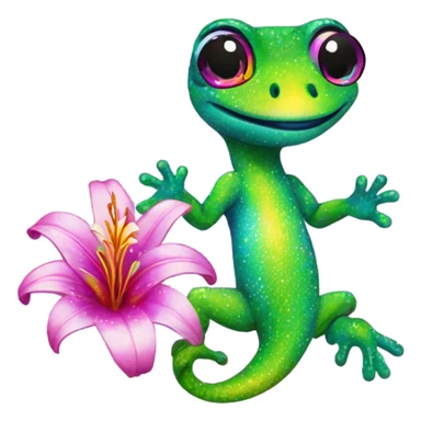 Lisa frank glitter gecko with a lily sticker