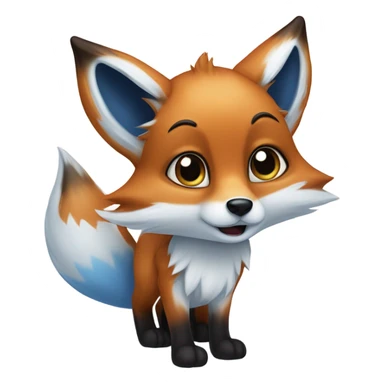 An anthropomorphic fox with blue fur. It has large ears with white insides and brown tips. The character's eyes are large, black, and very expressive. There are two white spots on its forehead. The nose is black, and the lower part of its face is white. The character looks cartoonish. sticker