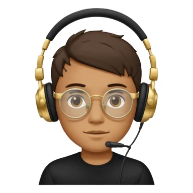 Un chico usando una camisa negra y audífonos, junto con sus lentes puestos de marco dorado. Diciendo GG arriba de su cabeza! sticker