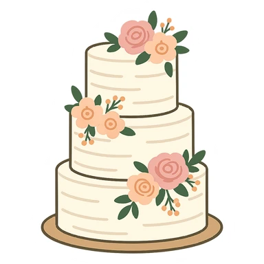 flat toon white buttercream three-tiered wedding cake with flowers sticker