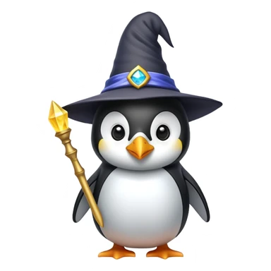 A penguin wearing a wizard hat and holding a magic wand sticker