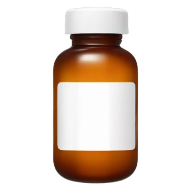 Singular Amber colored pill bottle with a plain white label filled halfway with liquid sticker