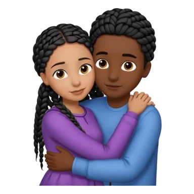 dark skin, black girl with black braids, hugging her middle eastern boyfriend with straight parted brown hair and light skin sticker