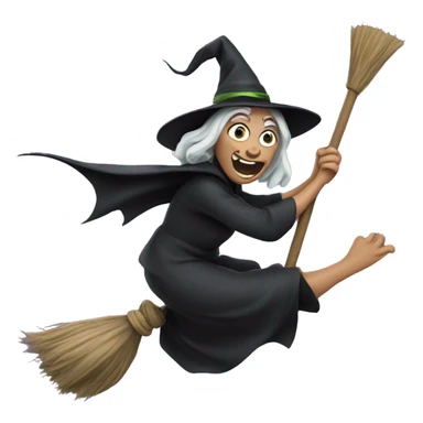 Ugly mad witch, flying on a broom sticker