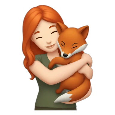 a woman with ginger hair hugging a fox sticker