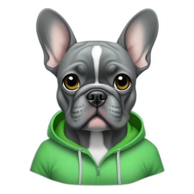 Grey French bulldog in green hoodie sticker