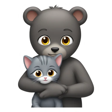 little bear hugs a gray cat sticker