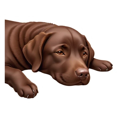 Meme-Worthy Cute Sleeping Chocolate Labrador Portrait Emoji, Head resting peacefully with a contented smile, showcasing a delightfully robust build and a luxuriously soft chocolate Fur, eyes shut in a serene nap, Simplified yet hilariously adorable features, highly detailed, glowing with a soft, drowsy light, high shine, relaxed and utterly lovable, stylized with an air of playful laziness, bright and heartwarming, soft glowing outline, capturing the essence of a comically sleepy companion, so meme-worthy it feels like it could instantly become the next viral sensation of adorable slumber! sticker