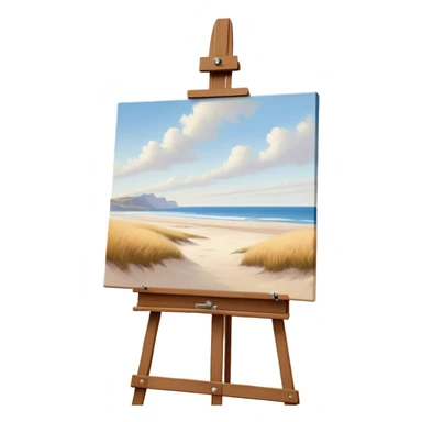 Cinematic Realistic image of a pristine canvas mounted on a sturdy wooden easel, with the canvas’ smooth surface and the easel’s detailed grain rendered in soft natural light, evoking a quiet moment of creative anticipation sticker