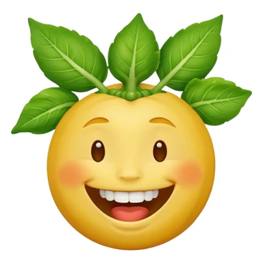 yellow face emoji laughing with vegetable leaf stuck on teeth sticker