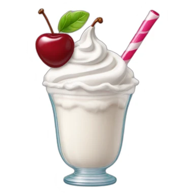 Milkshake white in a glass cup with whipped cream and a cherry on top sticker