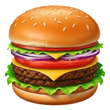 Hamburger emoji: ONE MEAT, ONE LETTUCE, ONE TOMATO,ONION  sticker