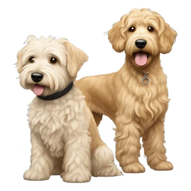 Golden golden doodle with wavy coat and white bichon with curly coat and black Cairin Terrier sticker