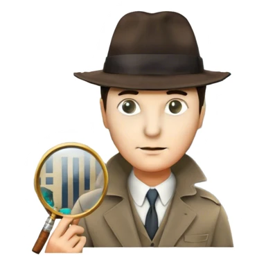 A colorful collage featuring iconic detective elements—magnifying glass, a fedora hat, a cigarette, a shadowy figure, and a mysterious city backdrop, a board with photos of suspects. Include subtle clues like fingerprints or a crime scene. Retro movie poster style. Transparent background. sticker