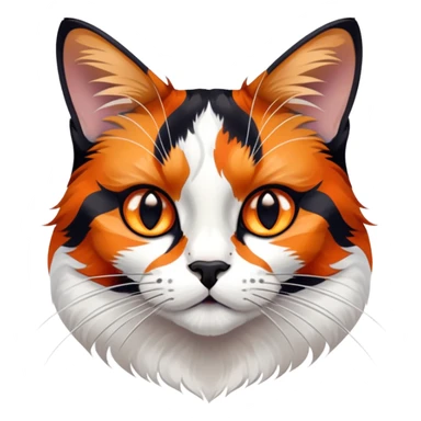 cinematic-noble-calico-cat-portrait-emoji,-poised-and-regal,-with-a-striking-patchwork-fur-in-vibrant-orange,-black,-and-white-hues,-delicate-whiskers-and-a-refined,-focused-gaze,-simplified-yet-exquisitely-detailed,-glowing sticker