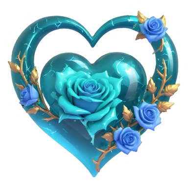 dark teal glass heart, gothic, silver crescent, midnight roses, holographic sparkles, neon lightning bolts, drenched, cracked glass sticker