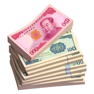 Stack of Chinese yuan bills sticker