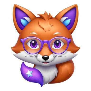 A whimsical fox with sparkling purple-blue fur, a glowing tail, a silver star on its forehead, and round glasses, with heart-shaped eyes, looking in love. 🦊😍 sticker