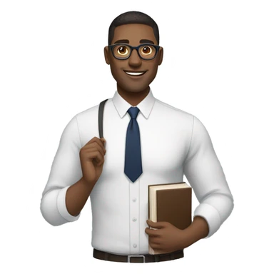 A modern man with specs white shirt and  navy blue tie and book in hand sticker