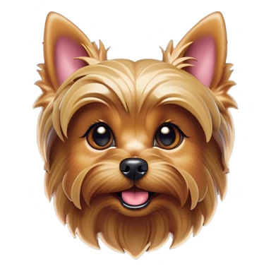 Cinematic Comical Yorkshire Terrier Portrait Emoji, Head tilted dramatically with an exaggeratedly surprised, comical expression and wide, expressive eyes, featuring a perky, well-groomed fur in rich hues, simplified yet hilariously detailed, glowing with a bold, sassy radiance, high shine, exuding playful mischief and cheeky terrier attitude, styled with a soft glowing outline, capturing the essence of a Yorkshire Terrier that appears ready to comically dash out of the frame! sticker