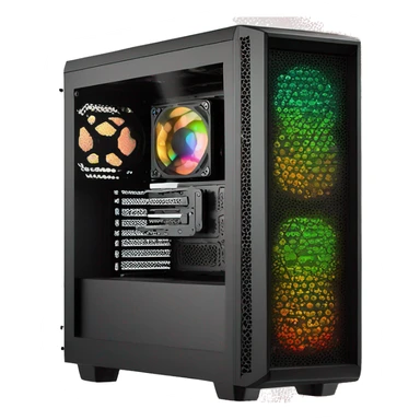 Black gaming PC RGB mid-tower case with glass side panel sticker