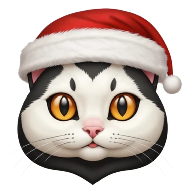 white and black cat face wearing a santa hat sticker
