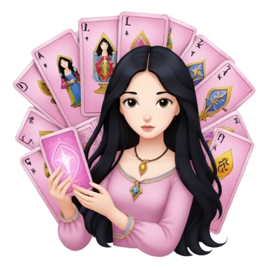 long black hair girl with light pink tarot cards sticker