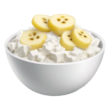 Cottage cheese in a bowl with banana slices as a topping sticker