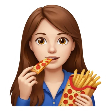 lean female with long hair holding fries and eating pizza sticker