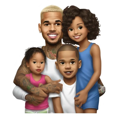 Hyper Realistic Chris Brown with daughter Royalty, son aeko and daughter lovley sticker