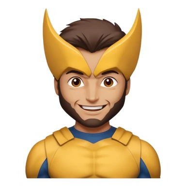 Make a person with brown eyes wearing a wolverine costume and laughing sticker
