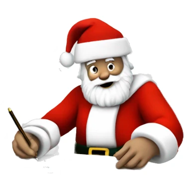 White Father Christmas is sitting on a desk, writing something down on a sheet of paper, solving complicated math puzzles  sticker
