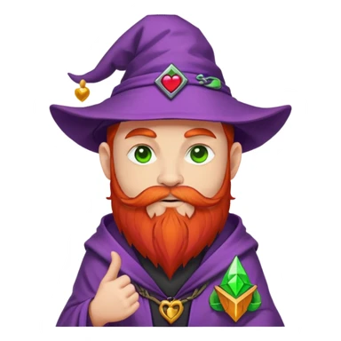 Cartoon DevOps wizard with red beard, no glasses, "I ❤️ YAML" shirt, purple hat, casting green magic. Grafana logo tattoos around eyes. GitOps patch on sleeve. Sticker style with clean outline, transparent background. sticker