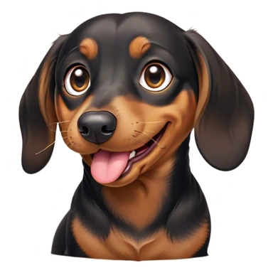 Cinematic Cute Yawning black and tan Dachshund Portrait Emoji, Head tilted slightly with a dramatic, wide-open yawn, showcasing a smooth black and tan coat with a subtle luster, floppy ears slightly drooping, round brown eyes barely open in drowsy contentment, Simplified yet irresistibly adorable features, highly detailed, glowing with a soft, cozy glow, high shine, relaxed yet expressive, stylized with a touch of whimsy, bright and endearing, soft glowing outline, capturing the essence of a sleepy yet affectionate companion, so drowsy it feels like it could stretch right out of the screen and curl up for a nap! sticker