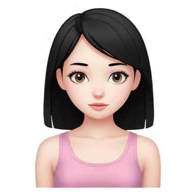 Cute girl with black hair long straight with pale skin and with pink crop top coquette sticker