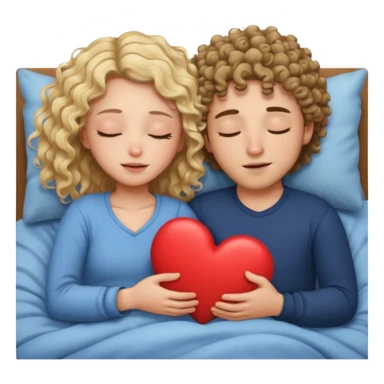 cuddling in bed, asleep. wavy haired blonde girl. curly haired brunette man. eyes closed. heart between them. no headboard sticker