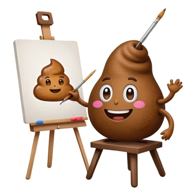 artist painting a poop emoji on an easel sticker