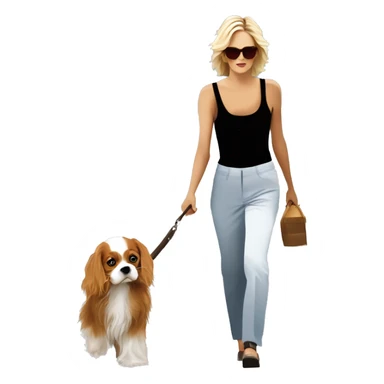 Young sharon stone in basic instinct walking with cavalier King Charles spaniel  sticker